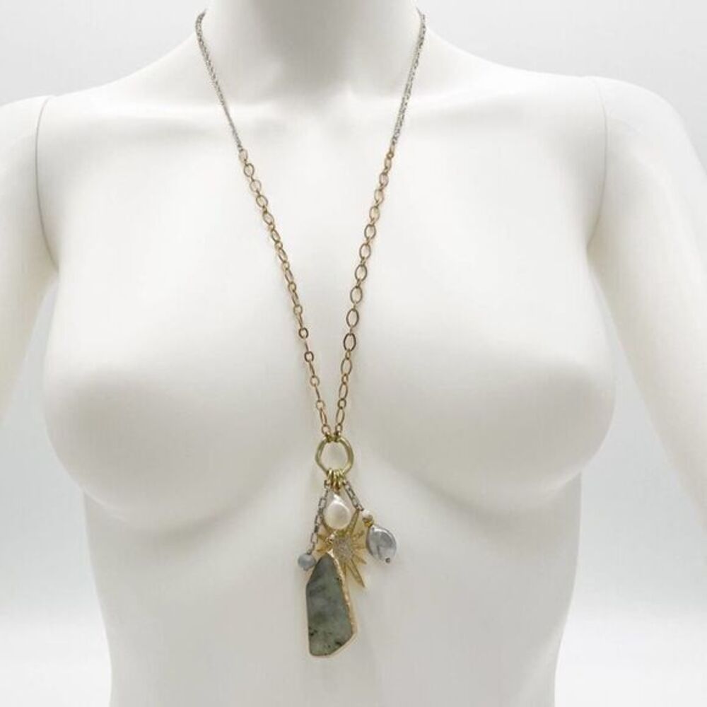 NAKAMOL Tiered Natural Long Multi-stone Necklace